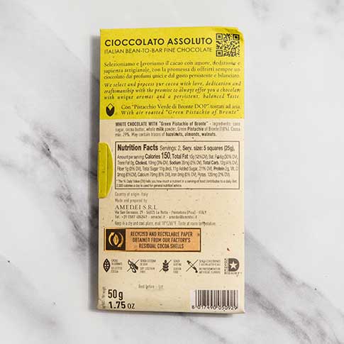Toscano Pistacchio - White Chocolate Bar with DOP Bronte Green Pistachios